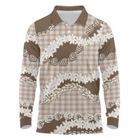 Brown Hawaii Tiare and Shell Lei Long Sleeve Polo Shirt Hawaiian Palaka Luxury Vibes LT14 Brown - Polynesian Pride