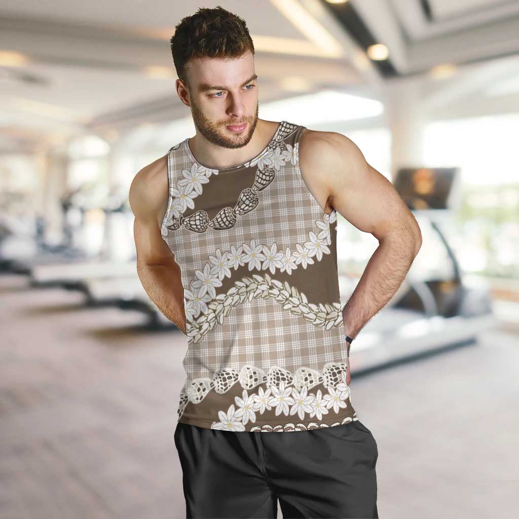 Brown Hawaii Tiare and Shell Lei Men Tank Top Hawaiian Palaka Luxury Vibes LT14 Brown - Polynesian Pride