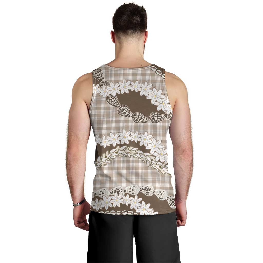 Brown Hawaii Tiare and Shell Lei Men Tank Top Hawaiian Palaka Luxury Vibes LT14 - Polynesian Pride