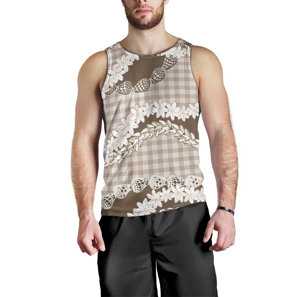Brown Hawaii Tiare and Shell Lei Men Tank Top Hawaiian Palaka Luxury Vibes LT14 - Polynesian Pride