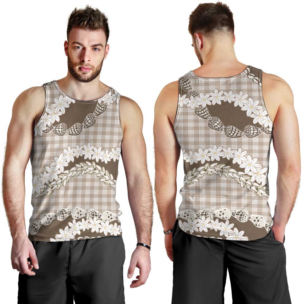 Brown Hawaii Tiare and Shell Lei Men Tank Top Hawaiian Palaka Luxury Vibes LT14 - Polynesian Pride