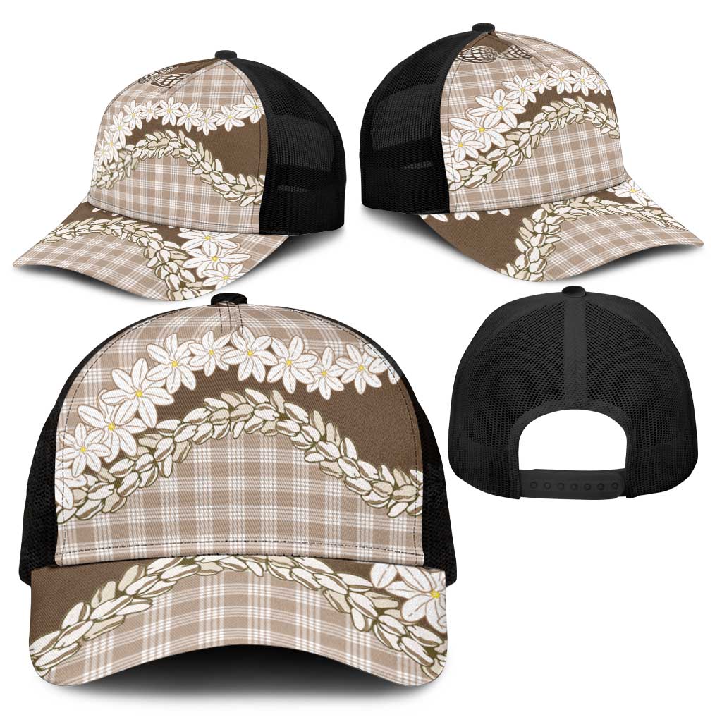 Brown Hawaii Tiare and Shell Lei Mesh Trucker Cap Hawaiian Palaka Luxury Vibes - Polynesian Pride