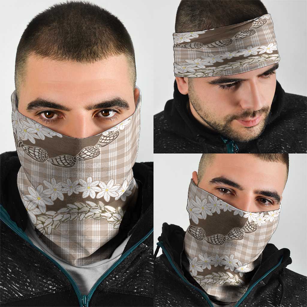 Brown Hawaii Tiare and Shell Lei Neck Gaiter Hawaiian Palaka Luxury Vibes LT14 - Polynesian Pride