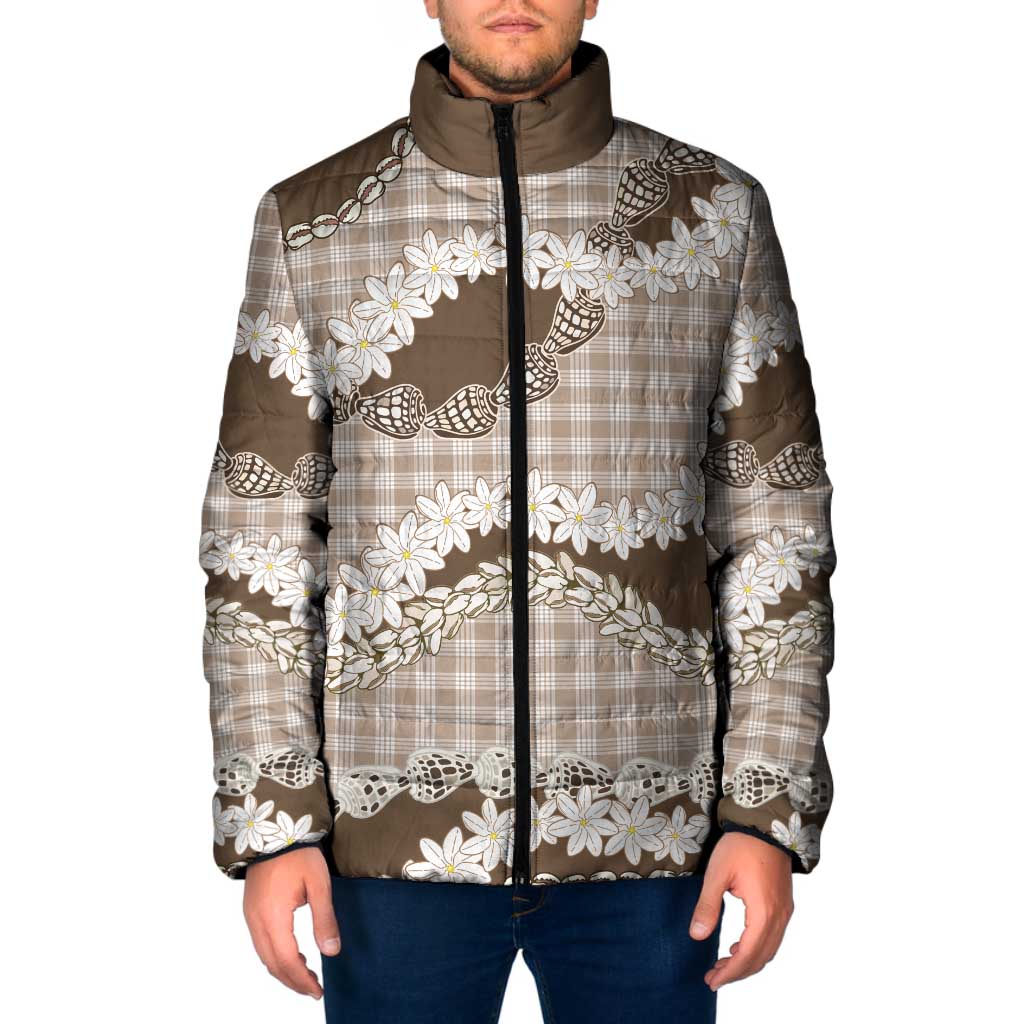 Brown Hawaii Tiare and Shell Lei Padded Jacket Hawaiian Palaka Luxury Vibes LT14 Men Brown - Polynesian Pride