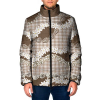 Brown Hawaii Tiare and Shell Lei Padded Jacket Hawaiian Palaka Luxury Vibes LT14 Men Brown - Polynesian Pride