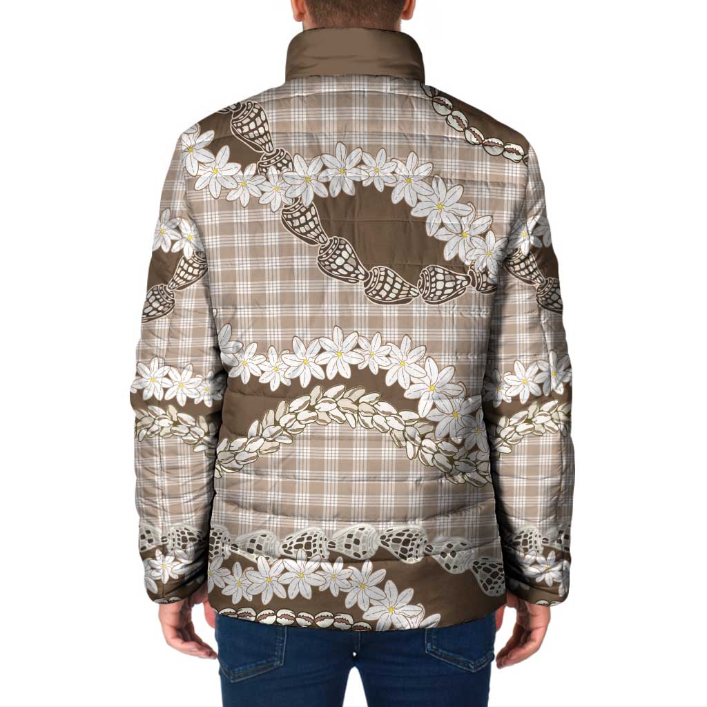 Brown Hawaii Tiare and Shell Lei Padded Jacket Hawaiian Palaka Luxury Vibes LT14 - Polynesian Pride
