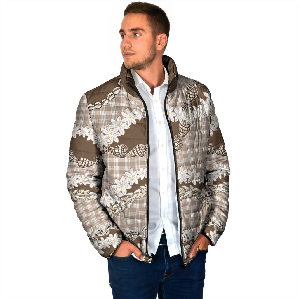 Brown Hawaii Tiare and Shell Lei Padded Jacket Hawaiian Palaka Luxury Vibes LT14 - Polynesian Pride