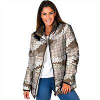 Brown Hawaii Tiare and Shell Lei Padded Jacket Hawaiian Palaka Luxury Vibes LT14 Women Brown - Polynesian Pride