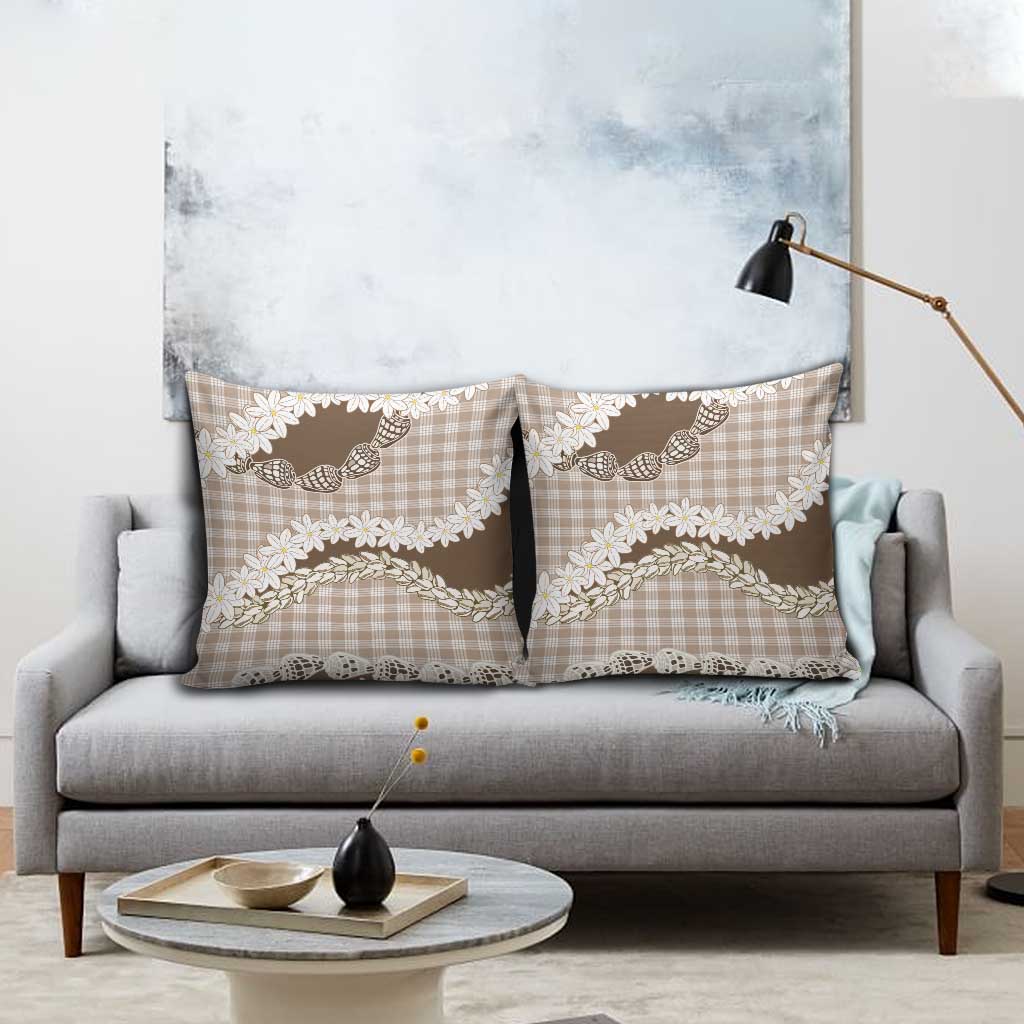 Brown Hawaii Tiare and Shell Lei Pillow Cover Hawaiian Palaka Luxury Vibes - Polynesian Pride