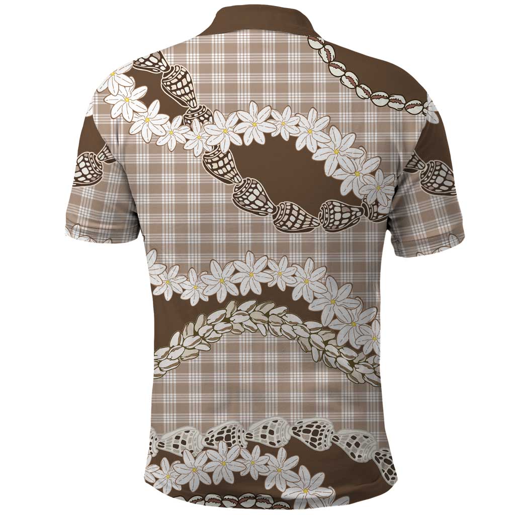 Brown Hawaii Tiare and Shell Lei Polo Shirt Hawaiian Palaka Luxury Vibes - Polynesian Pride