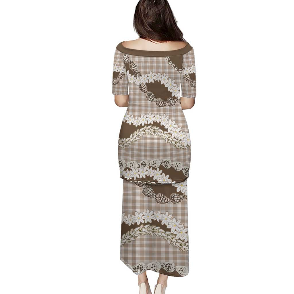 Brown Hawaii Tiare and Shell Lei Puletasi Hawaiian Palaka Luxury Vibes LT14 - Polynesian Pride