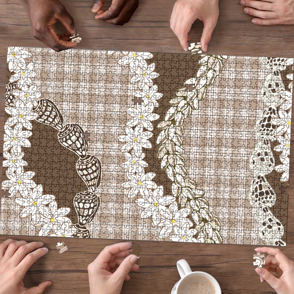 Brown Hawaii Tiare and Shell Lei Puzzle Hawaiian Palaka Luxury Vibes LT14 - Polynesian Pride