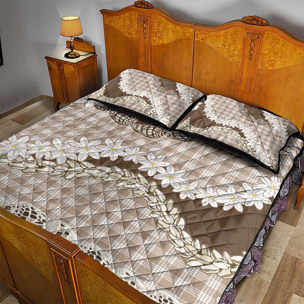 Brown Hawaii Tiare and Shell Lei Quilt Bed Set Hawaiian Palaka Luxury Vibes - Polynesian Pride