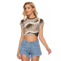 Brown Hawaii Tiare and Shell Lei Raglan Cropped T Shirt Hawaiian Palaka Luxury Vibes LT14 Female Brown - Polynesian Pride