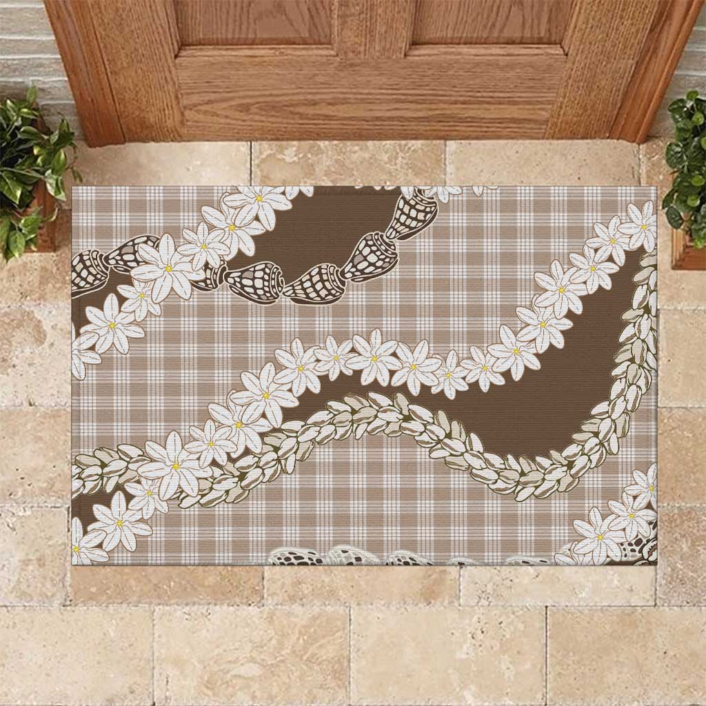 Brown Hawaii Tiare and Shell Lei Rubber Doormat Hawaiian Palaka Luxury Vibes - Polynesian Pride