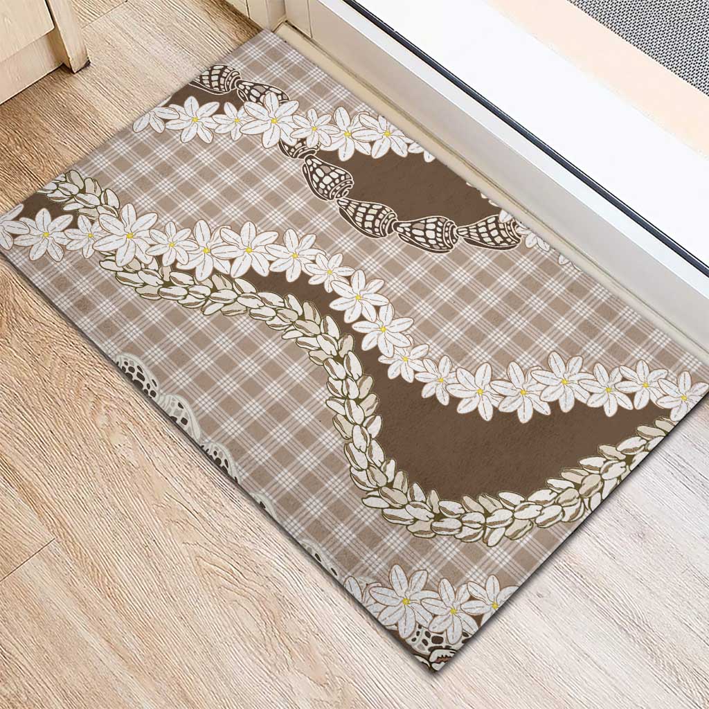 Brown Hawaii Tiare and Shell Lei Rubber Doormat Hawaiian Palaka Luxury Vibes - Polynesian Pride