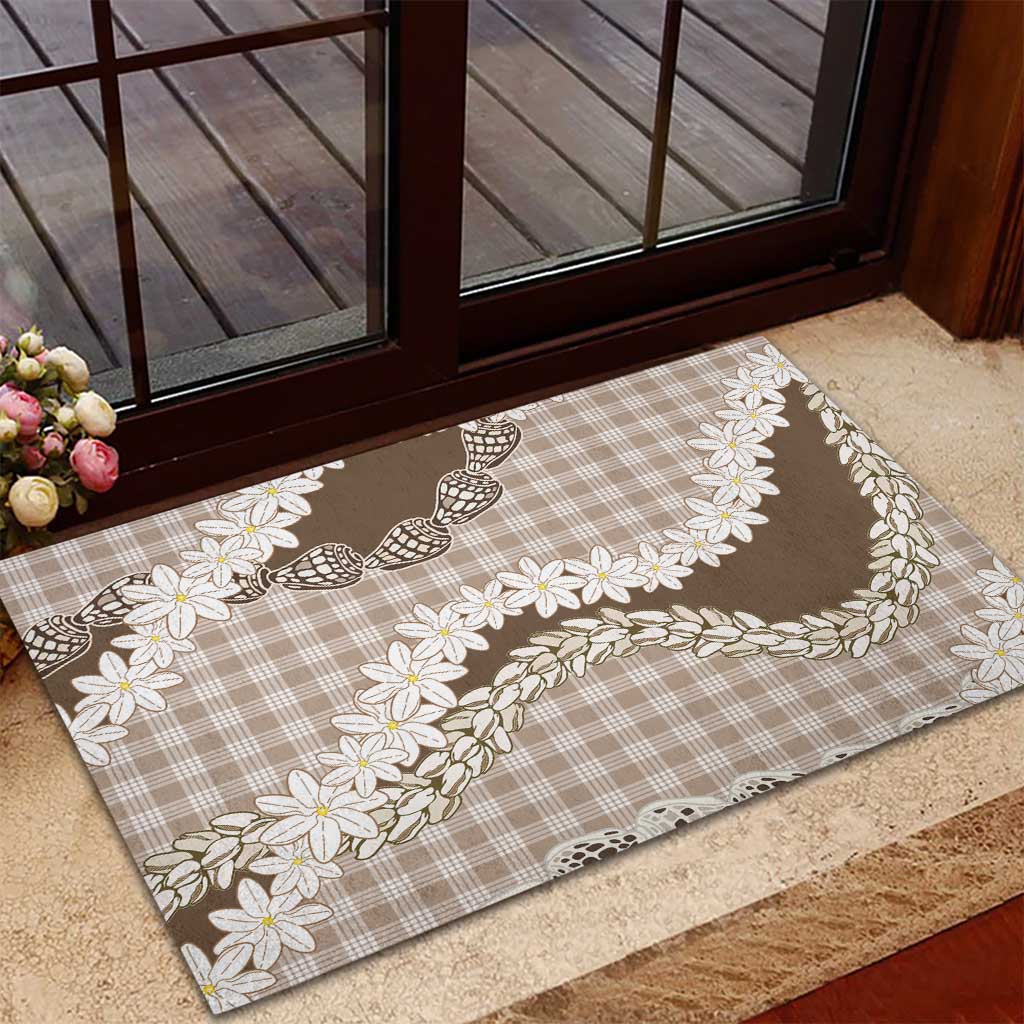 Brown Hawaii Tiare and Shell Lei Rubber Doormat Hawaiian Palaka Luxury Vibes - Polynesian Pride