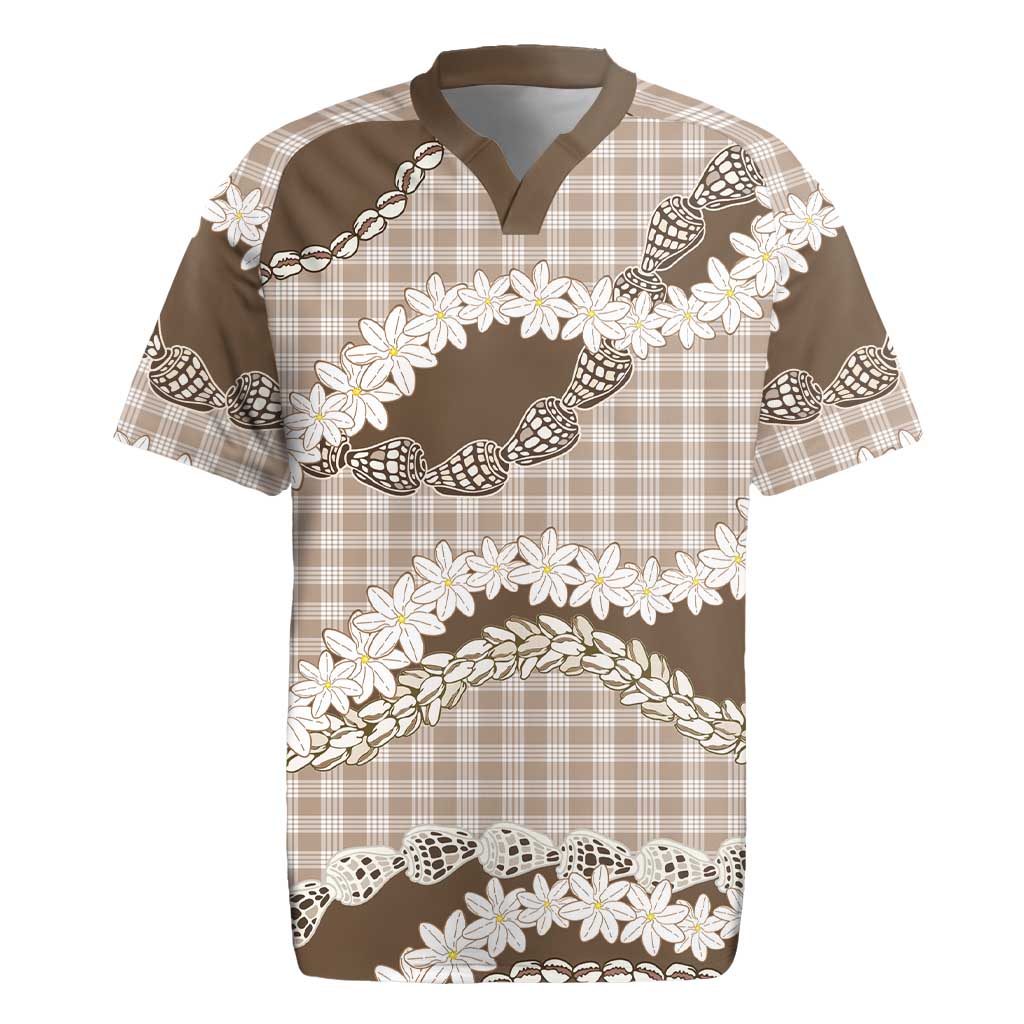Brown Hawaii Tiare and Shell Lei Rugby Jersey Hawaiian Palaka Luxury Vibes LT14 Brown - Polynesian Pride