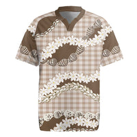 Brown Hawaii Tiare and Shell Lei Rugby Jersey Hawaiian Palaka Luxury Vibes LT14 Brown - Polynesian Pride