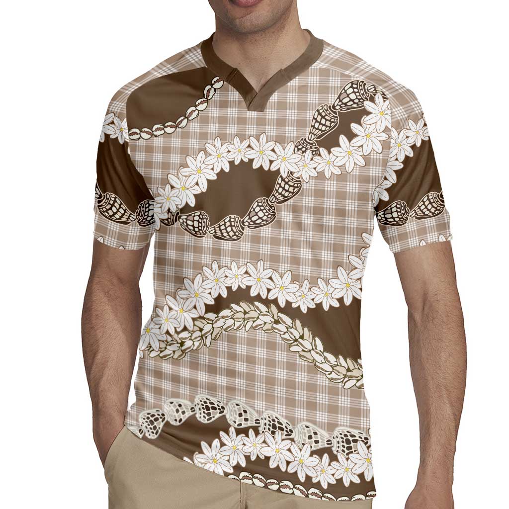 Brown Hawaii Tiare and Shell Lei Rugby Jersey Hawaiian Palaka Luxury Vibes LT14 - Polynesian Pride