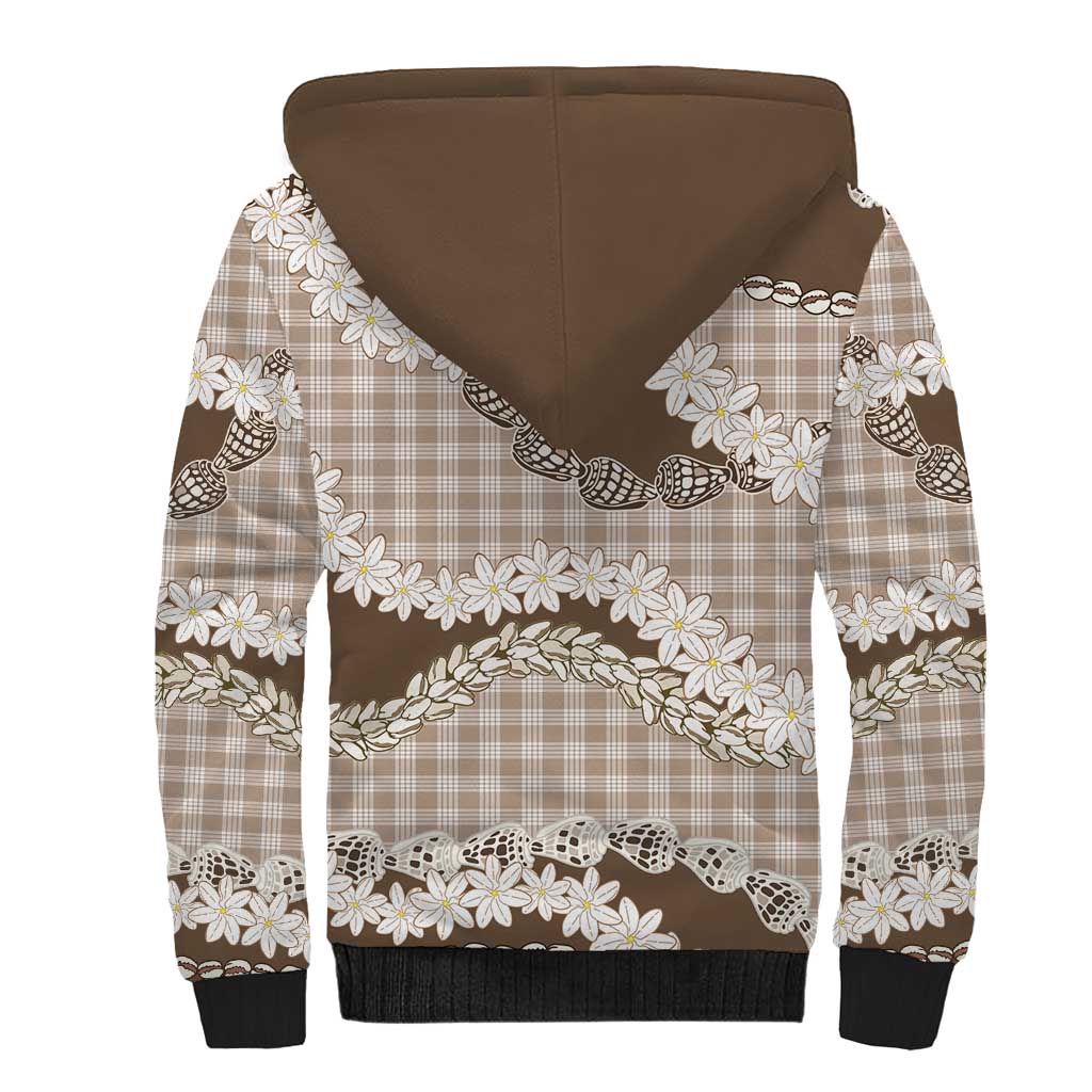 Brown Hawaii Tiare and Shell Lei Sherpa Hoodie Hawaiian Palaka Luxury Vibes - Polynesian Pride