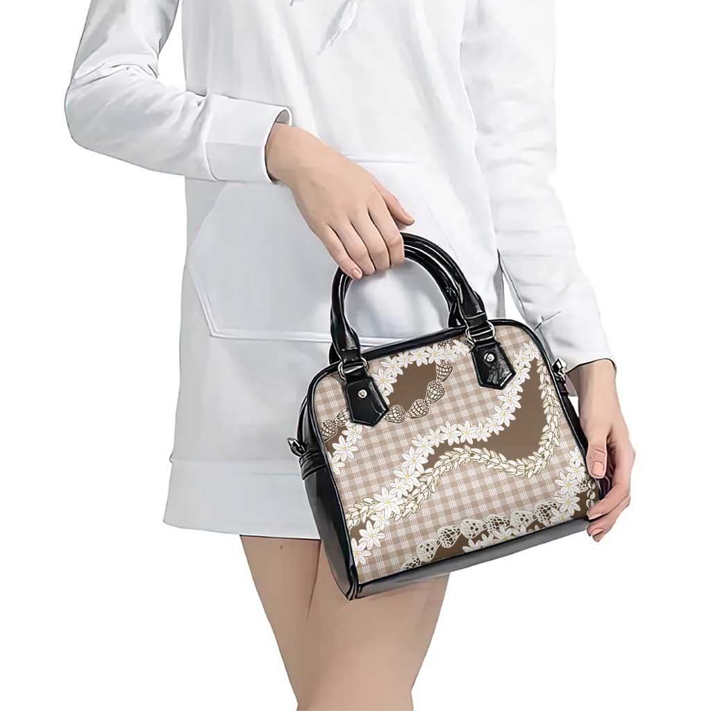 Brown Hawaii Tiare and Shell Lei Shoulder Handbag Hawaiian Palaka Luxury Vibes - Polynesian Pride