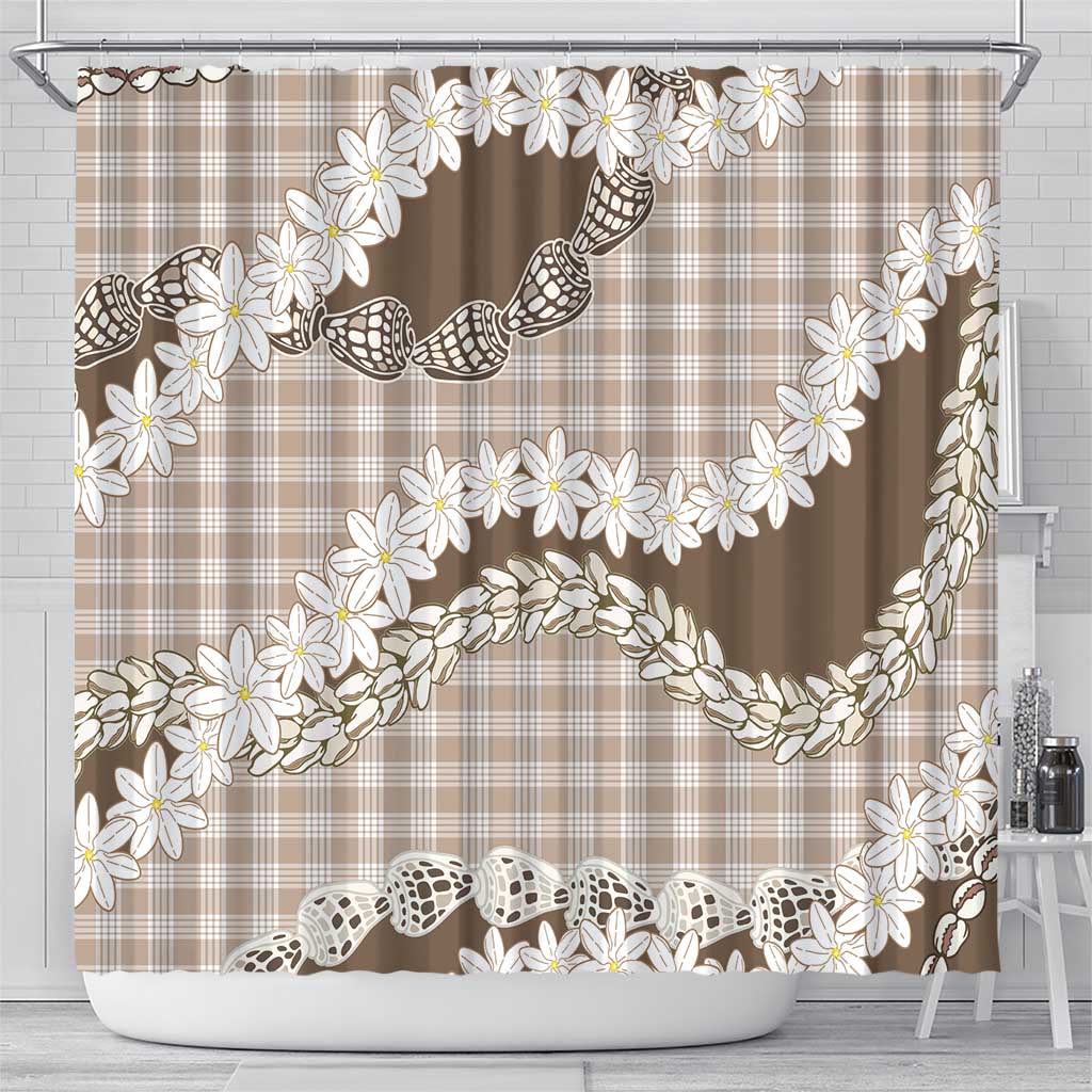 Brown Hawaii Tiare and Shell Lei Shower Curtain Hawaiian Palaka Luxury Vibes - Polynesian Pride