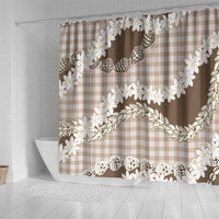 Brown Hawaii Tiare and Shell Lei Shower Curtain Hawaiian Palaka Luxury Vibes - Polynesian Pride