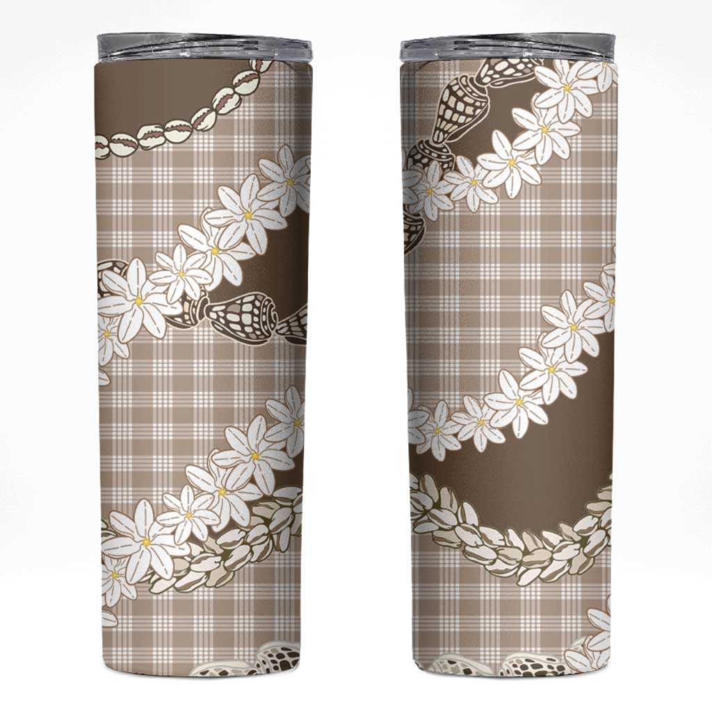 Brown Hawaii Tiare and Shell Lei Skinny Tumbler Hawaiian Palaka Luxury Vibes - Polynesian Pride