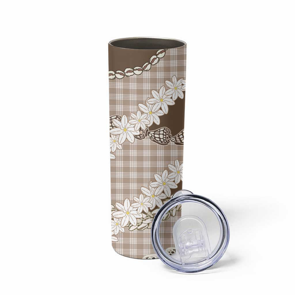 Brown Hawaii Tiare and Shell Lei Skinny Tumbler Hawaiian Palaka Luxury Vibes - Polynesian Pride