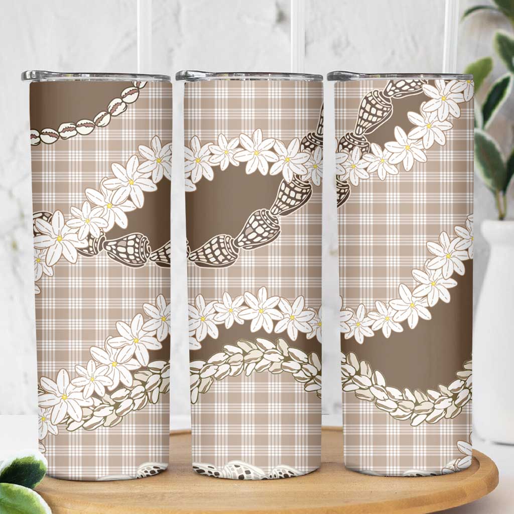 Brown Hawaii Tiare and Shell Lei Skinny Tumbler Hawaiian Palaka Luxury Vibes - Polynesian Pride