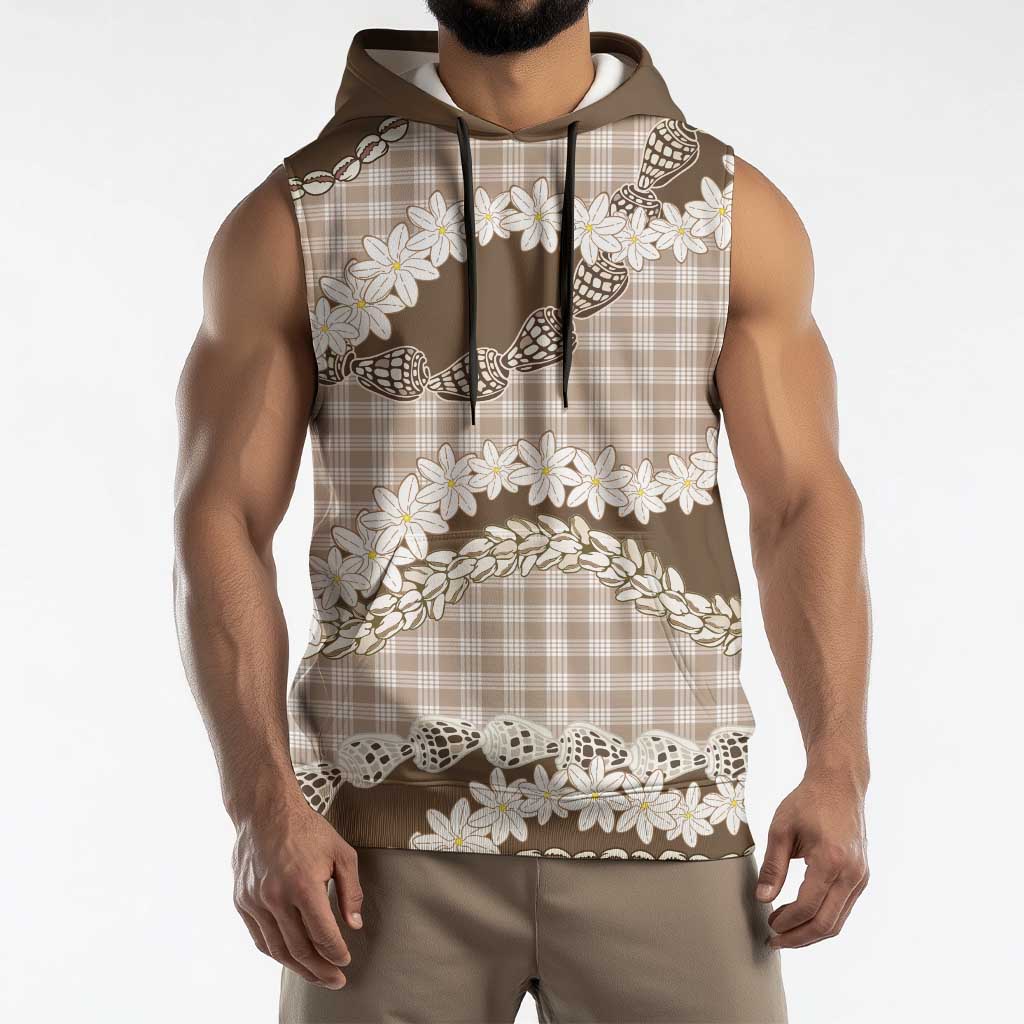 Brown Hawaii Tiare and Shell Lei Sleeveless Hoodie Hawaiian Palaka Luxury Vibes LT14 - Polynesian Pride