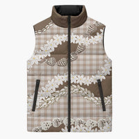 Brown Hawaii Tiare and Shell Lei Sleeveless Puffer Jacket Hawaiian Palaka Luxury Vibes LT14 Unisex Brown - Polynesian Pride