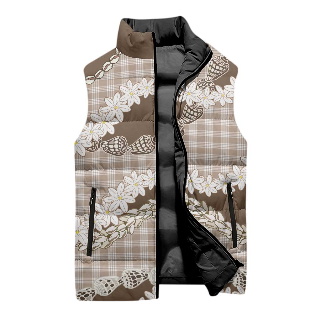 Brown Hawaii Tiare and Shell Lei Sleeveless Puffer Jacket Hawaiian Palaka Luxury Vibes LT14 - Polynesian Pride