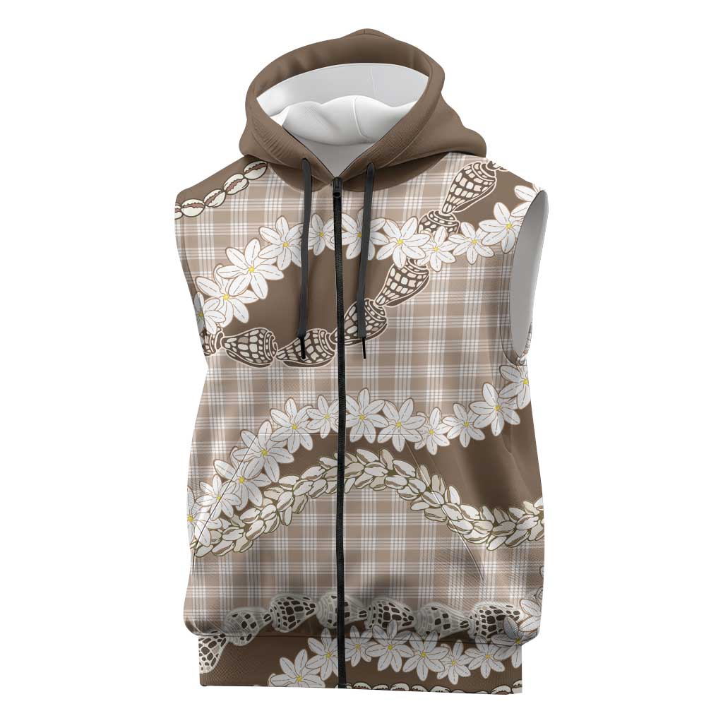 Brown Hawaii Tiare and Shell Lei Sleeveless Zip Hoodie Hawaiian Palaka Luxury Vibes LT14 Brown - Polynesian Pride