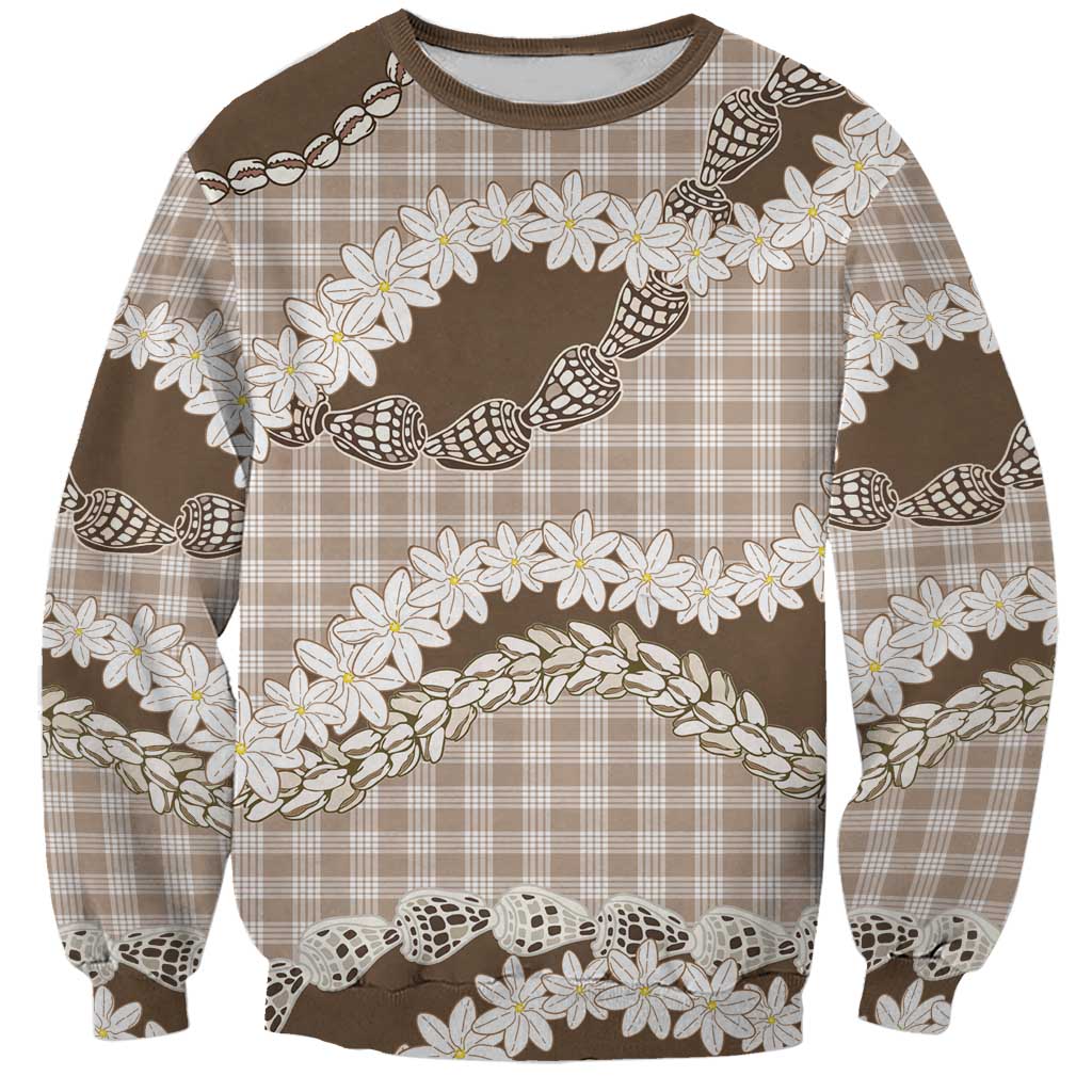 Brown Hawaii Tiare and Shell Lei Sweatshirt Hawaiian Palaka Luxury Vibes - Polynesian Pride
