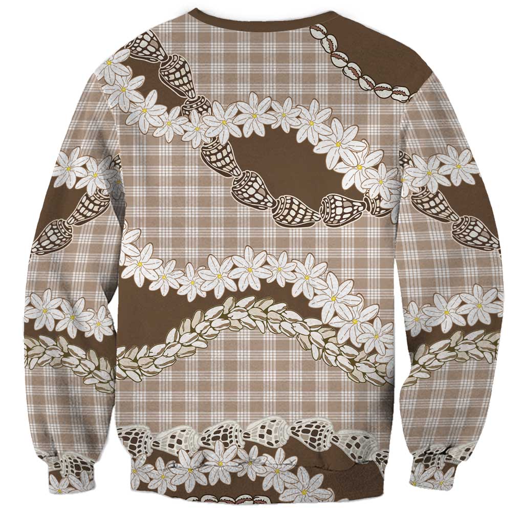 Brown Hawaii Tiare and Shell Lei Sweatshirt Hawaiian Palaka Luxury Vibes - Polynesian Pride