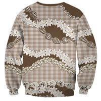 Brown Hawaii Tiare and Shell Lei Sweatshirt Hawaiian Palaka Luxury Vibes - Polynesian Pride