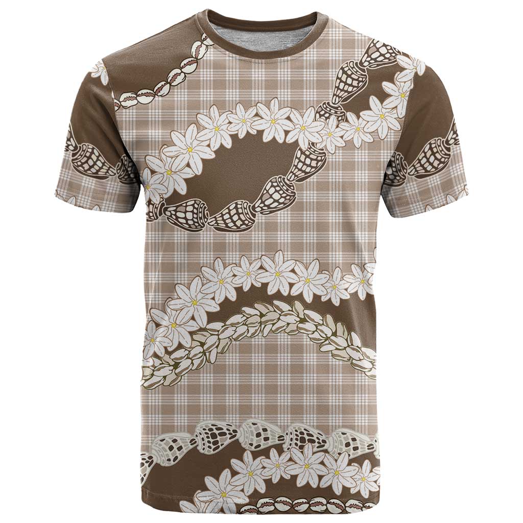 Brown Hawaii Tiare and Shell Lei T Shirt Hawaiian Palaka Luxury Vibes - Polynesian Pride