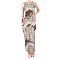 Brown Hawaii Tiare and Shell Lei Tank Maxi Dress Hawaiian Palaka Luxury Vibes - Polynesian Pride