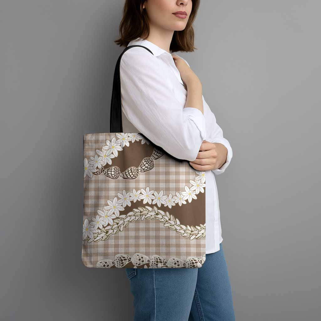 Brown Hawaii Tiare and Shell Lei Tote Bag Hawaiian Palaka Luxury Vibes - Polynesian Pride