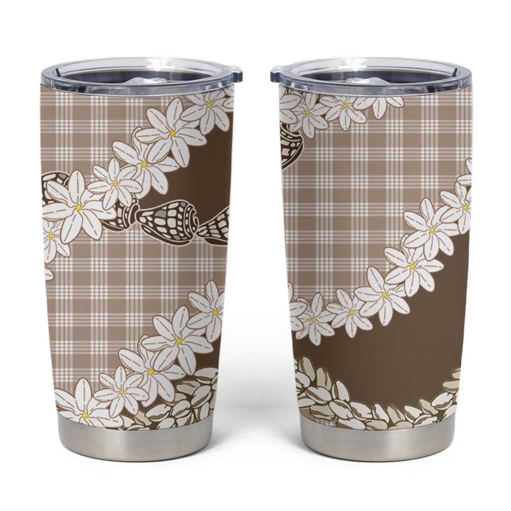 Brown Hawaii Tiare and Shell Lei Tumbler Cup Hawaiian Palaka Luxury Vibes - Polynesian Pride