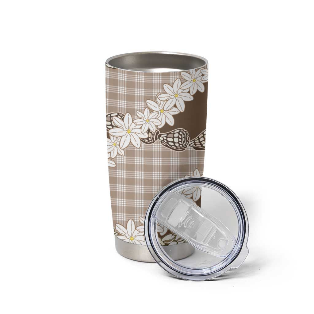 Brown Hawaii Tiare and Shell Lei Tumbler Cup Hawaiian Palaka Luxury Vibes - Polynesian Pride