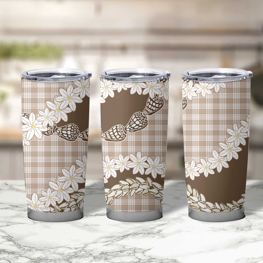 Brown Hawaii Tiare and Shell Lei Tumbler Cup Hawaiian Palaka Luxury Vibes - Polynesian Pride