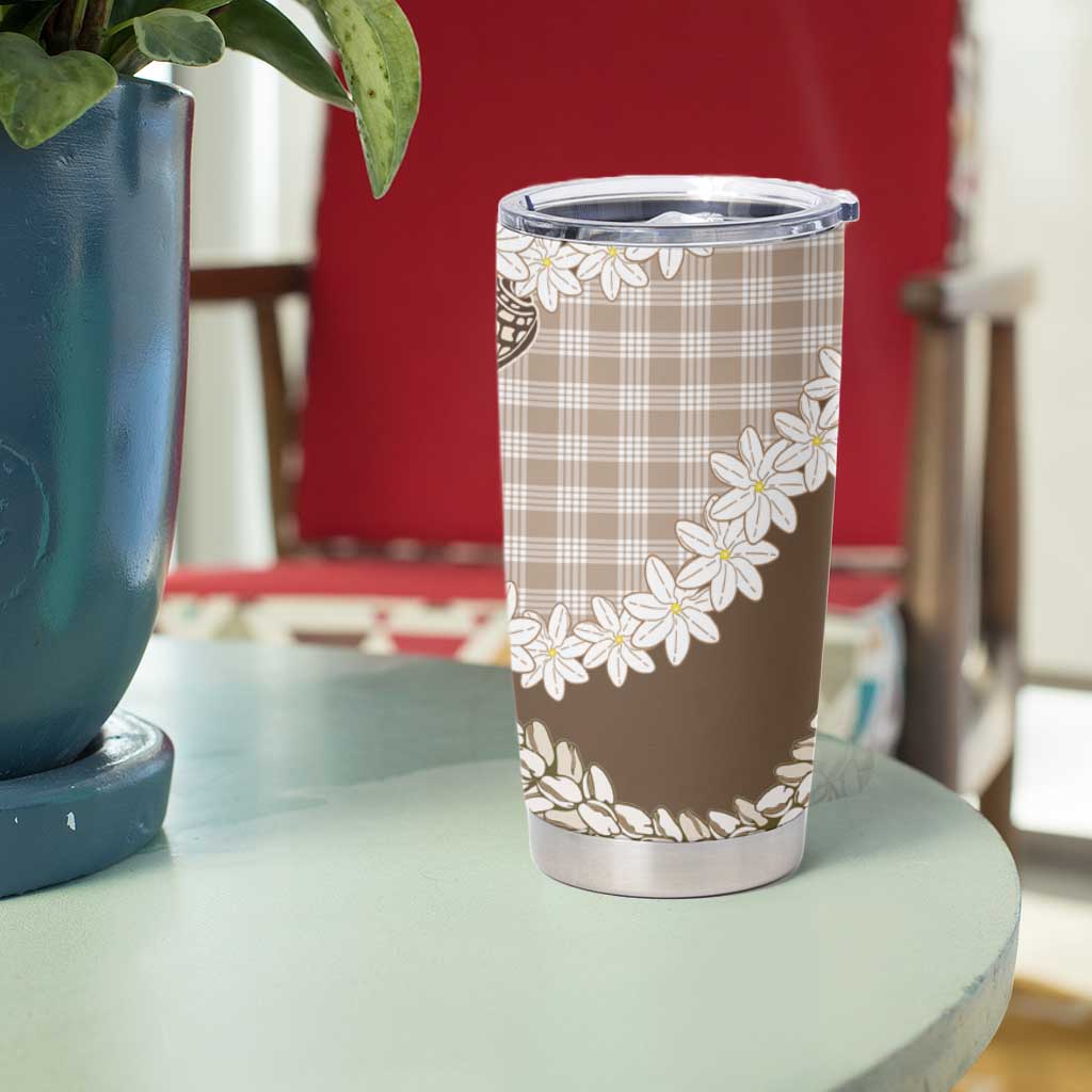 Brown Hawaii Tiare and Shell Lei Tumbler Cup Hawaiian Palaka Luxury Vibes - Polynesian Pride