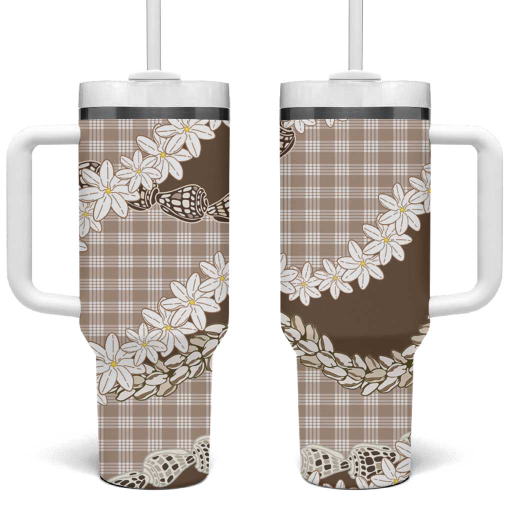 Brown Hawaii Tiare and Shell Lei Tumbler With Handle Hawaiian Palaka Luxury Vibes - Polynesian Pride