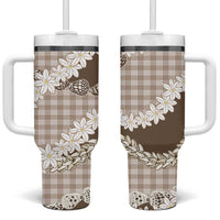 Brown Hawaii Tiare and Shell Lei Tumbler With Handle Hawaiian Palaka Luxury Vibes - Polynesian Pride