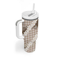 Brown Hawaii Tiare and Shell Lei Tumbler With Handle Hawaiian Palaka Luxury Vibes - Polynesian Pride