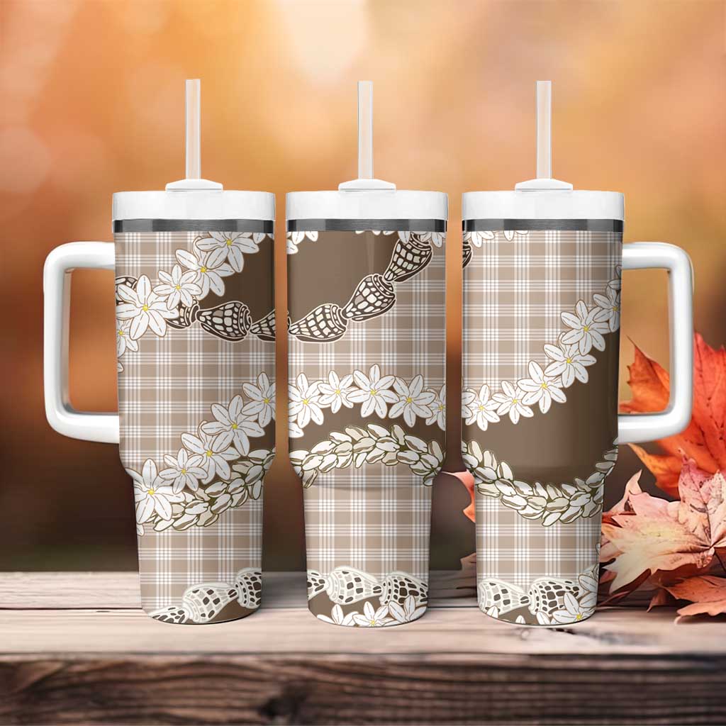 Brown Hawaii Tiare and Shell Lei Tumbler With Handle Hawaiian Palaka Luxury Vibes - Polynesian Pride