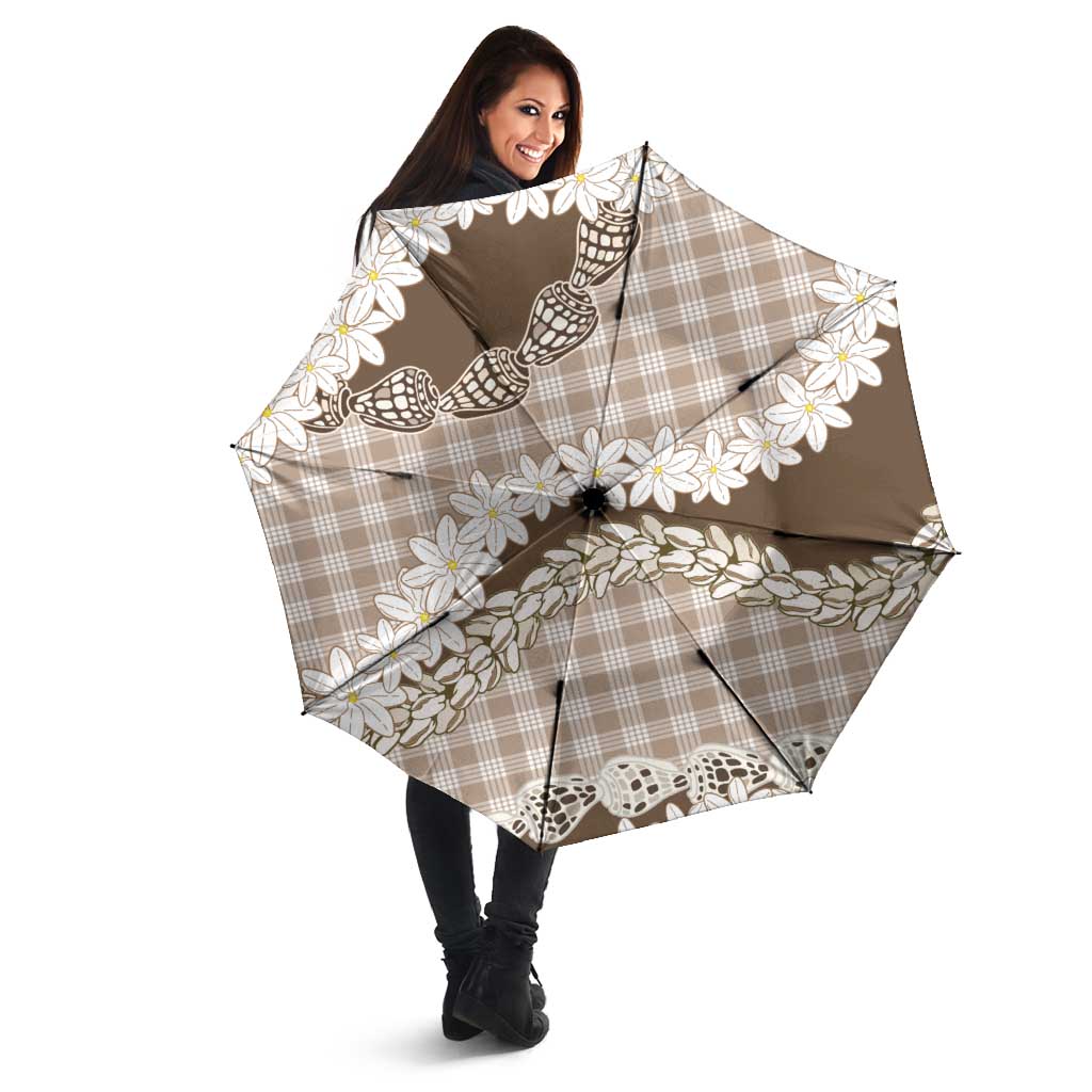 Brown Hawaii Tiare and Shell Lei Umbrella Hawaiian Palaka Luxury Vibes LT14 - Polynesian Pride
